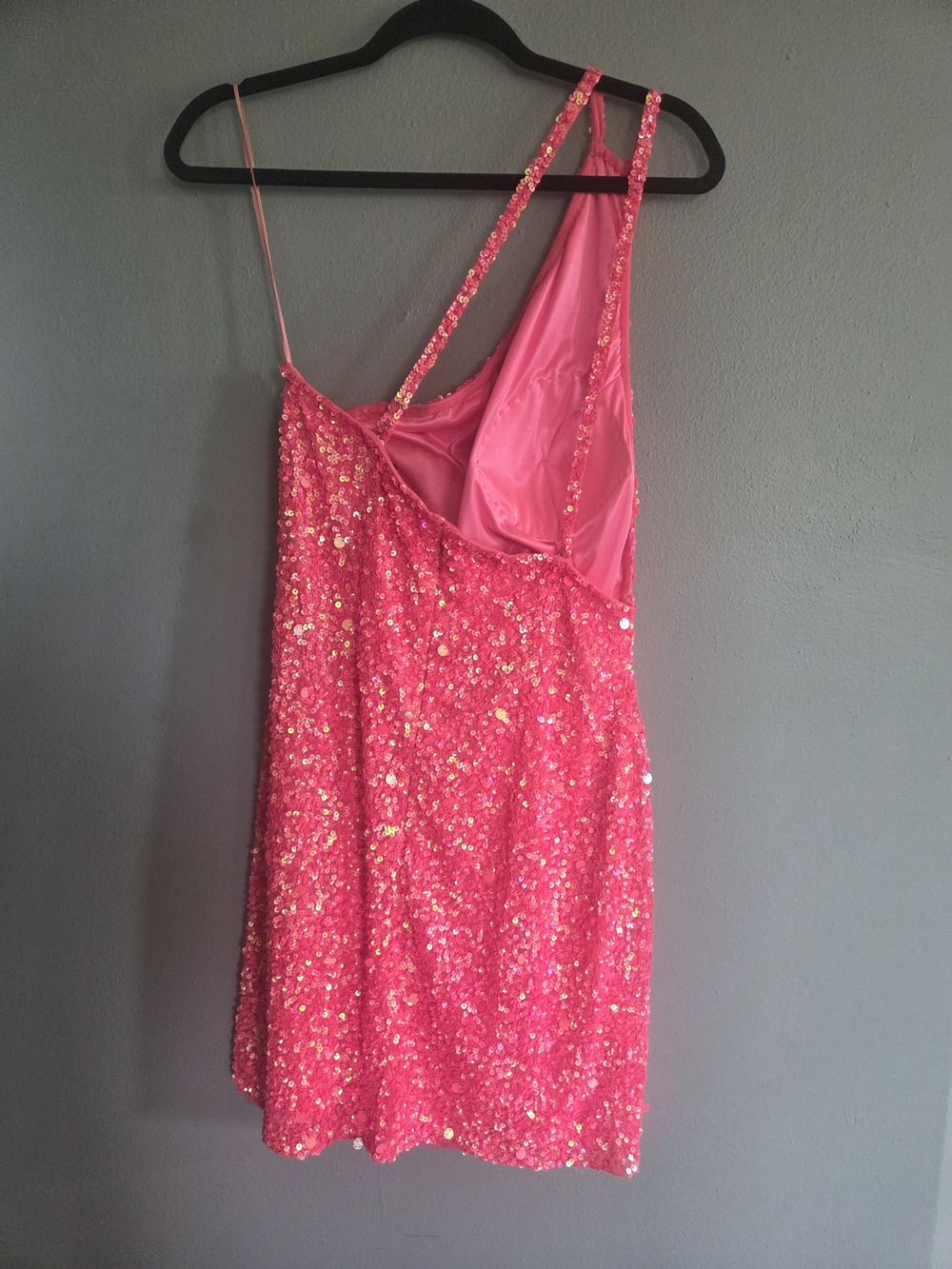 One-Shoulder Hot Pink Sequin Cocktail Dress - Picture 2 of 5